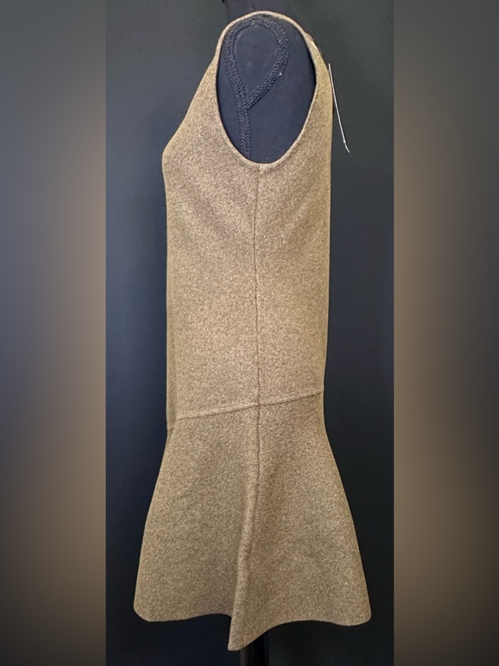 #196- NEW Zara Olive Green Sleeveless‎ Knit Flared Dress - Picture 12 of 15
